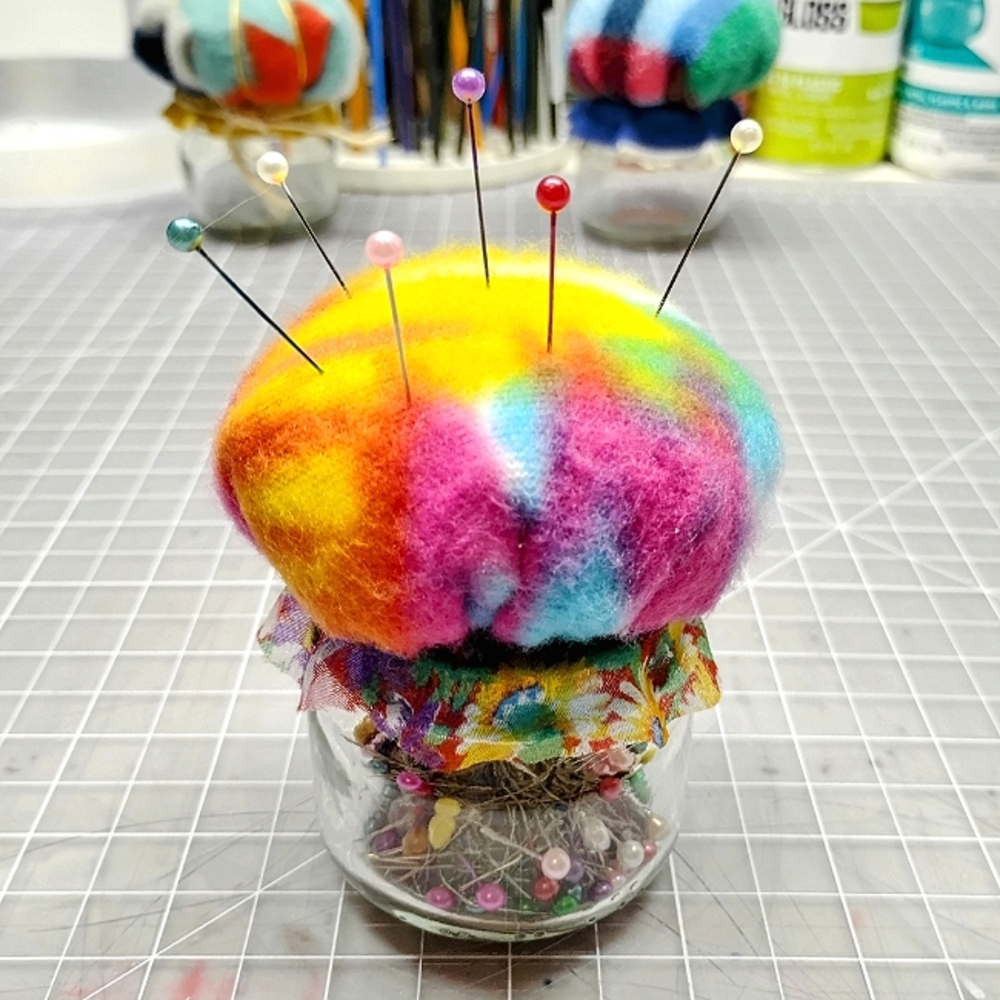 GROOVY GLAM Handmade Tie Dye Sewing Pin Cushion with Pins and Storage